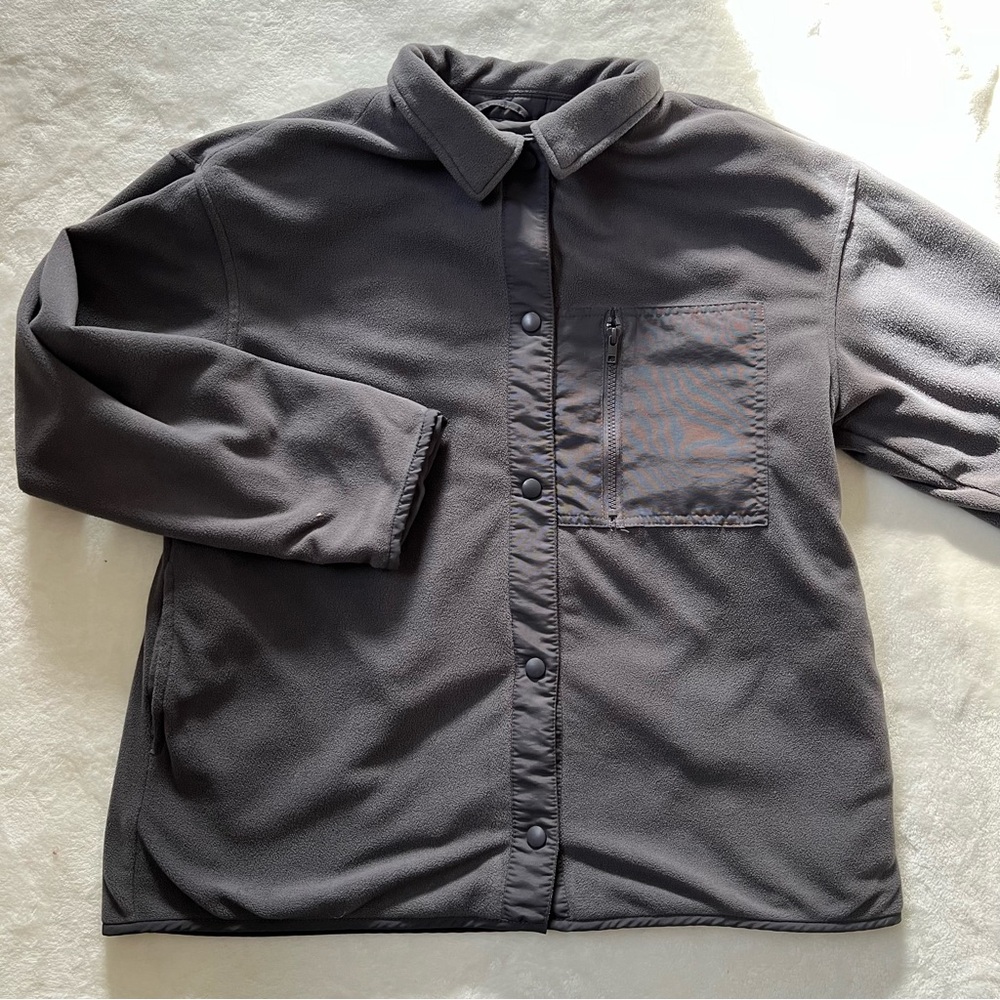 Garage Gray Button Up Fleece Shacket